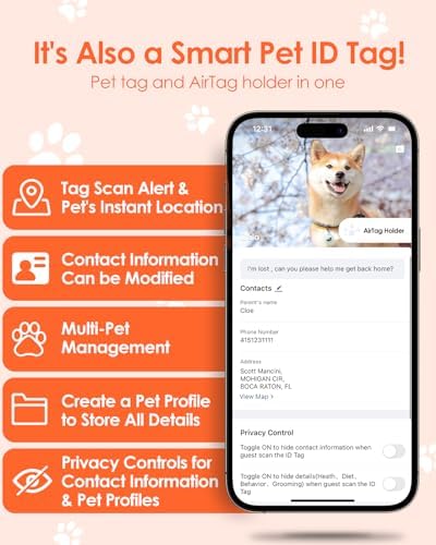 Smart Pet Tracker Holder Compatible with AirTag, for AirTag Holder Dog&Cat Collar with QR Code, Case&ID Tag in One & with Modifiable Pet Online Profile, Instant Location pet Alert