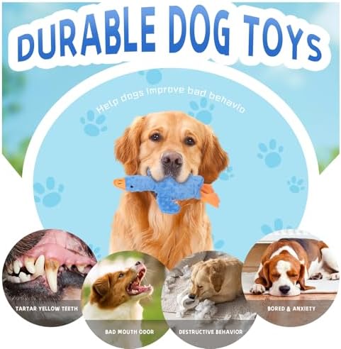 Stuffed Chew Large Dog Toys to Keep Them Busy, for Small, Medium, & Large Dogs, Squeaky Pet Toy for Boredom, Blue Goose