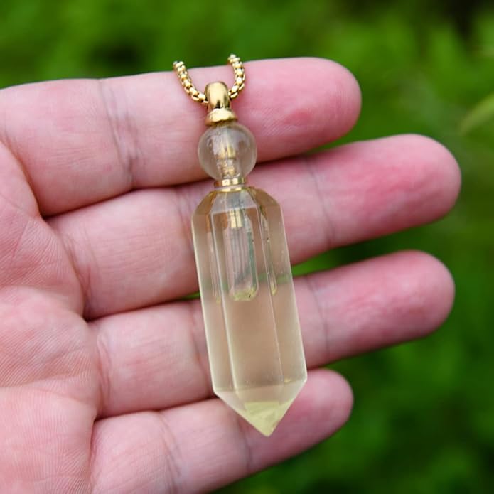 YGLINE Perfume Bottle Necklace,Essential Oil Bottle Pendant,Hexagon Prism Bottle Pendant,Various Gemstones,Healing Stones,Women Gifts