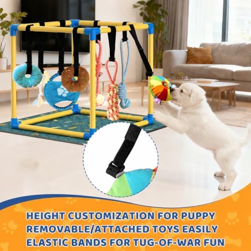Puppy Play Gym with Pee Pads & 8 Toys (Yellow,19.6″ x 19.6″ x 19.6″‌)