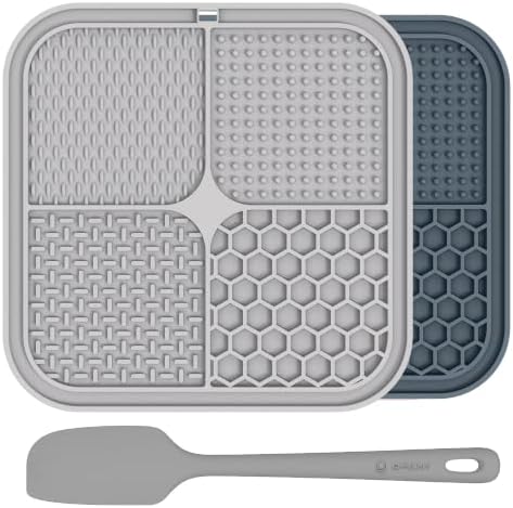 ChefAide 2 Pack Lick Mat for Dogs,Cats,Upgraded 8.5×8.5 inches Licking Mats with Suction Cups,Slow Feeder Licking Pad for Anxiety Relief and Boredom Reducer,Suitable for Dog Training (Khaki+Dark Gray)