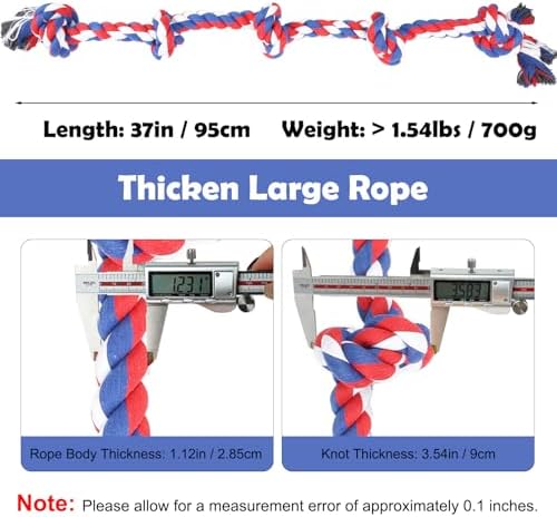 SZEE July 4th Dog Rope Toy for Large Dogs, 37 Inch 5 Knots, Tug of War Rope for Large Breeds, for Energy Release & Boredom Relief, Patriot Pet Toy (Red & Pink)