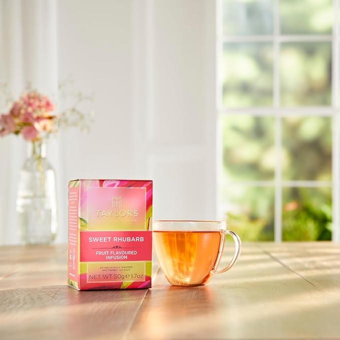 Taylors of Harrogate Sweet Rhubarb, Herbal Tea, Individually Wrapped Bags, 20 Count (Pack of 1), Vibrant, Refreshing and Sweet, Caffeine-Free, Enjoy Hot or Iced, 20 Teabags