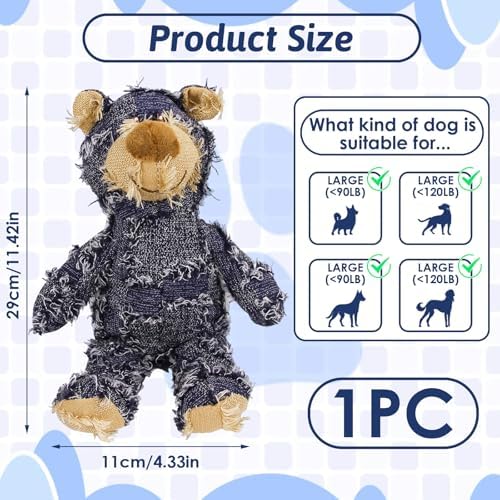 MAXBECK Dog Companion for Heavy Chewers- Indestructible Robust Bear Dog Toy, Resistant Squeaky Dog Toys for Heavy Chewers, Unbreakable Stuffed Plush Dog Toys for Aggressive Chewers (C-Navy+Oak)
