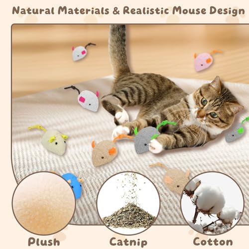20PCS Cat Catnip Mice Toys, Mouse Toys for Cats, Interactive, Encourages Agility, Coordination, for Indoor Cats and Kittens, Cat Chew Toy for Exercise for Pet Cat Kitten Kitty