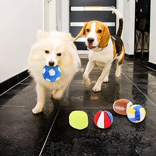 Interactive Dog Balls, 2 Pack Plush Squeaky Dog Toys Balls for Dogs, Football Basketball Dog Toy Ball Indoor Outdoor Sports Stuffed Puppy Toy for Small Medium Dog(Football+Basketball)