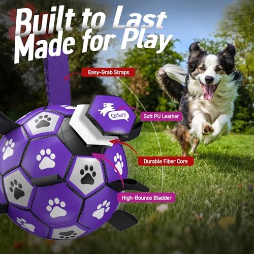 QDAN Dog Toys Soccer Ball with Straps - Dog Water Toy, Puppy Birthday Gifts, Durable Dog Balls for Small Medium Dogs （6 Inch） | 6 Inch Herding Ball for Small Dogs, Puppy Toy, Outdoor Toys Balls to Keep Them Busy, Dog Birthday Gift, 20-40 lbs Dogs