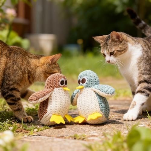 Cat Chew Toy, Soft Penguin Plush with Yellow Feet, Durable Teething Toy for Kittens and Adult Cats, Boredom Relief