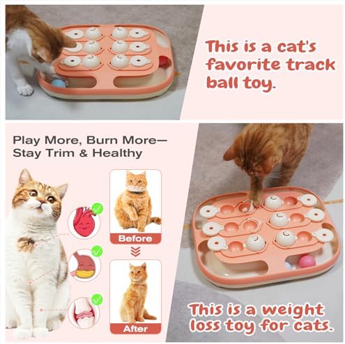 KADTC 2-in-1 Cat Puzzle Toy & Track Balls, Interactive Slow Feeder for Cats