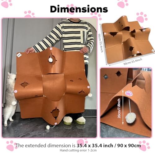 4-Way Cat Tunnels for Indoor Cats, Pet Interactive Toys with Plush Ball
