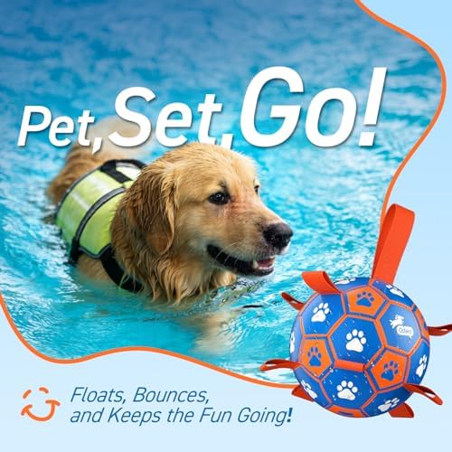QDAN Dog Ropes Toys, Soccer Ball with Straps, Tug Toy, Dog Birthday Gift