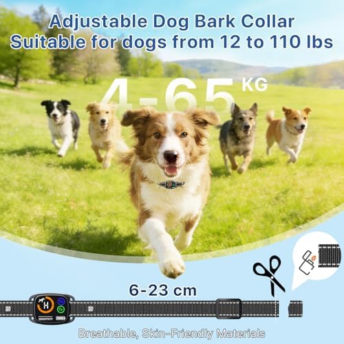 Dog Bark Collar 2 Pack，Smart Anti Barking Collar for Large Medium Small Dogs 9-143lbs,with 6 Sensitivity Levels and 3 Modes Beep Vibration, IP67 Waterproof，Humane Bark Training Collar