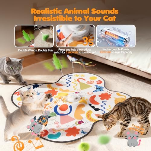 Aktor Interactive Cat Toy for Indoor Cats - Rechargeable Automatic Hide & Seek with Fluttering Butterfly, Moving Feather Wands & Realistic Prey Sounds | Motion Activated Exercise Toy for Bored Cats