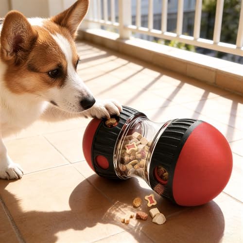 Dog Puzzle Feeder, Adjustable Treat Dispenser Ball Dog Slow Feeder Bowl, Puppy Interactive Chase Training Ball Dogs Food Dispensing for Small Medium
