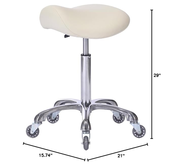 Professional Saddle Stool with Wheels Ergonomic Swivel Rolling Height Adjustable for Clinic Dentist Beauty Salon Tattoo Home Office (Beige)