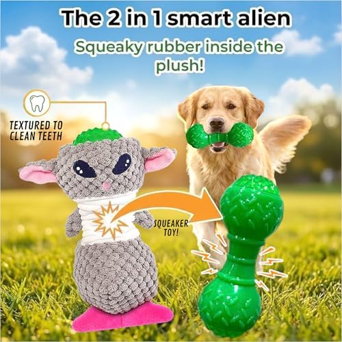 Squeaky Dog Toy, 2 in 1 Plush Dog Toy with Rubber Squeaker, Chew Toys for Small, Medium and Large Dogs