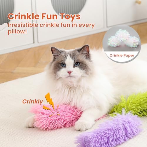 Cat Toys, 3 Pack Crinkle Catnip Pillow Toys for Indoor Cats