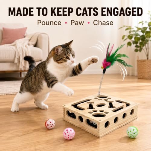 Cat Nail File Scratch Enrichment Box for Indoor Cat with Sandpaper BellBall