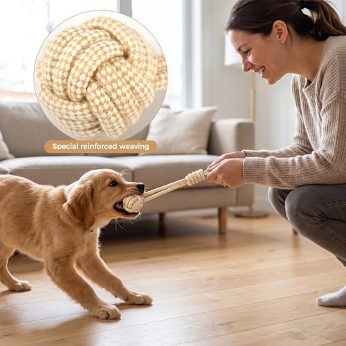 4 Pack Dog Rope Toys for Small Dogs, Heavy Duty Puppy Teething Sturdy Cotton Chew Tug Ropes, Tough Interactive Tug Pull Rope for Dogs, Teeth Cleaning