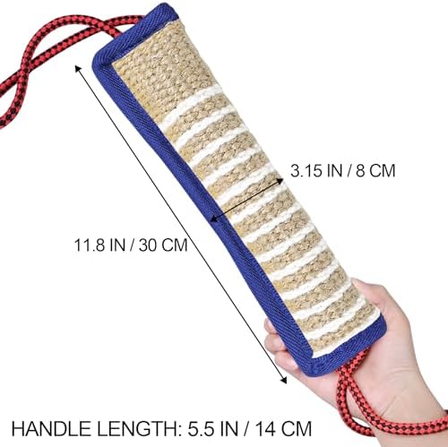 ToLanbbt Dog Tug Toy Bite Jute Pillow Pull Toy with 2 Strong Handles Perfect for Tug of War, Puppy Interactive Play, Tear Resistant Bite Training for Small Medium Large Dogs (Blue-Rhombic)