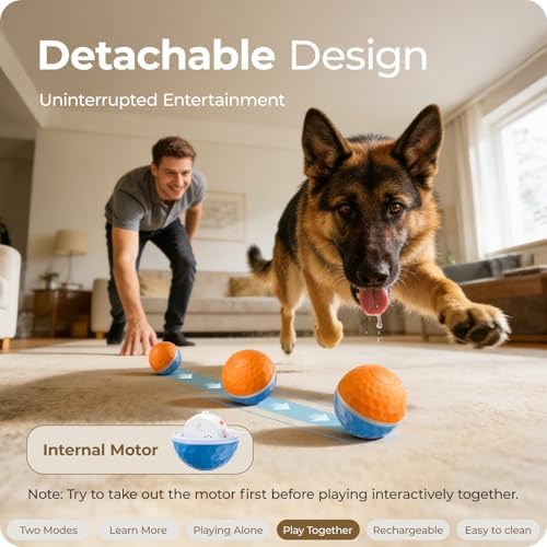Interactive Dog Toys: Shaky Dog Ball with LED Lights, Automatic Moving Dog Toys for Aggressive Chewers, Dog Toys for Large Dogs, Vibrating Dog Toy Balls for Large Breed - (3.74 in Diameter)