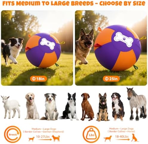 3.0 Upgraded Herding Ball for Dogs - 18" Heavy-Duty Interactive Dog Toy,Reinforced Oxford Cover & Loops,Thick PVC Bladder,Fast Pump,Outdoor Herding Toy for Border Collie,Australian Shepherd