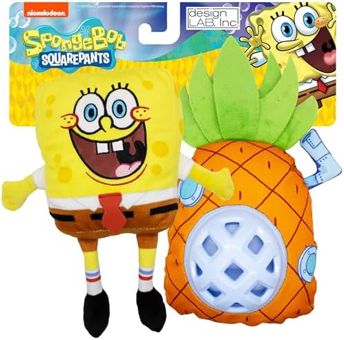 SpongeBob SquarePants, Squeaky Plush Dog Toys, Pineapple Set, 2-Pack