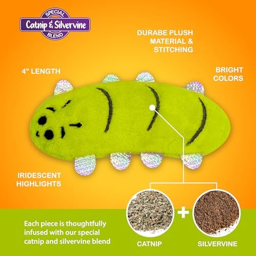 Catnip & Silvervine Plush Cat Toy for Kittens - Centipede