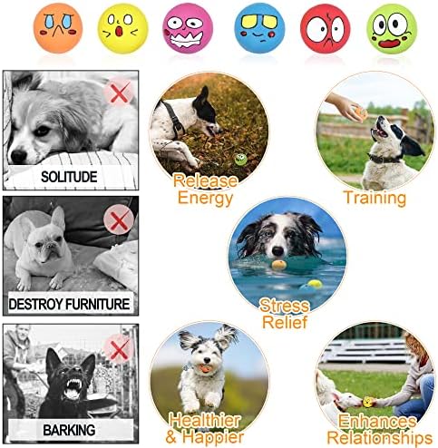 Latex Dog Chewing Squeaky Ball Toys Face Fetch Play Toy for Puppy Small Medium Pets Dog cat (6 PCS(C))