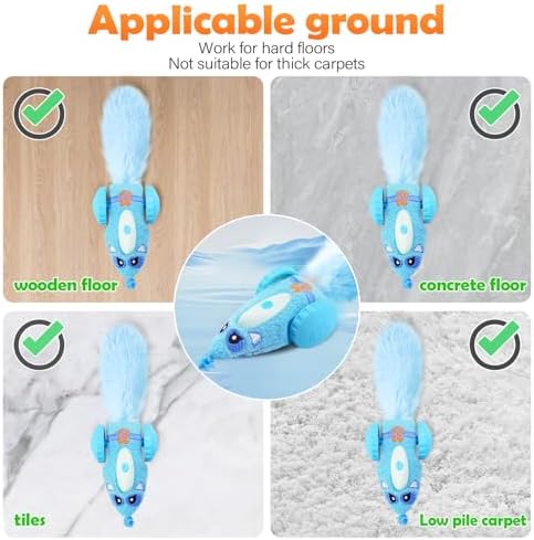 Migipaws Automatic Cat Toys for Indoor Cats, Plush Interactive Mouse Toy, Smart Moving Rechargeable Kitten Toy (Blue)