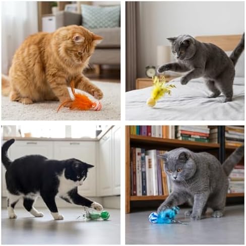 5 Pcs Feather Cat Toy, Cat Toy Balls with Natural Feathers, Interactive Indoor Cats Toys for Playful Kittens, Feather Bouncy Balls for Cats