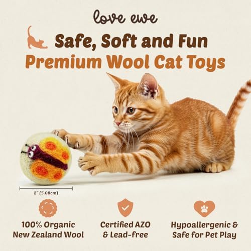 Love Ewe Wool Cat Toys 3 Pack, 2-inch Dragonfly & Butterfly