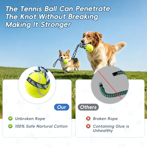Interactive Tug of War Rope Toy Outdoor Dog Toy with 1 Knot & Tennis Ball