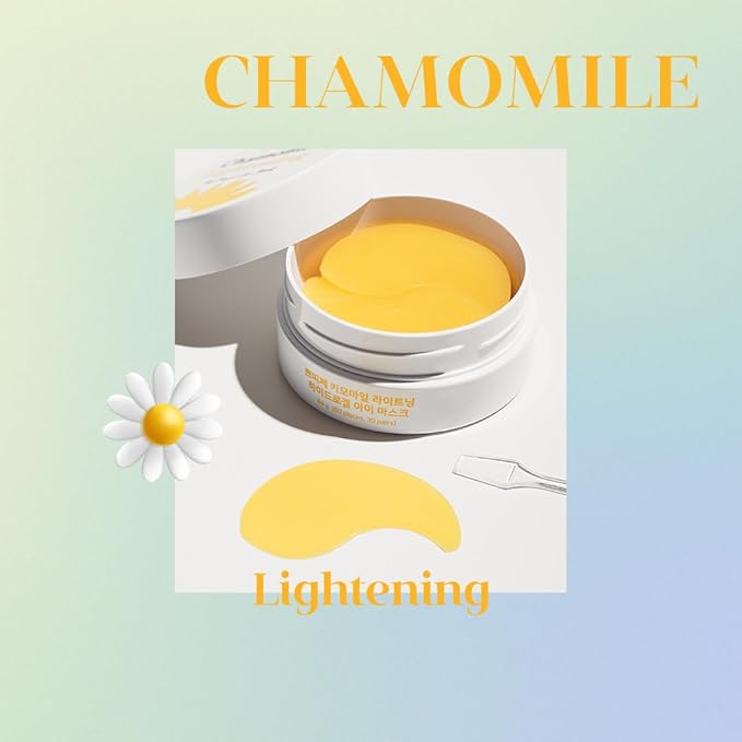 Petitfee Chamomile Brightening Hydrogel Eye Mask 60ea (30pairs) - Revitalizing Eye Patch with Chamomile, Yuzu, Pumpkin, Vitamin Tree, Brightens Under Eyes, Cooling, Moisturizing, Soothing Eye Care
