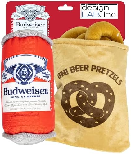 Budweiser, Plush Nesting Hide & Seek Dog Toy Bundle, Beer Can & Pretzel