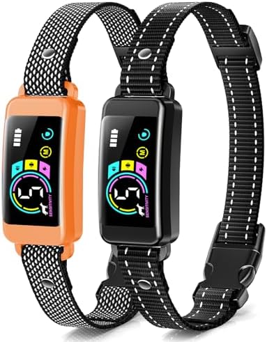 Bark Collar, 2 Pack Smart Dog Bark Collar for Large Medium Small Dogs, Training Collar with Beep Vibration Harmless Shock (Orange)