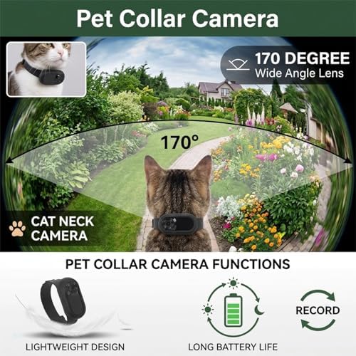 Pet Collar Camera 170 Degree Wide Angle Lens Video Recording Action Camera for Dogs and Cats Indoor Outdoor High Resolution Battery Life Collar Camera Pet Wearable Pet Camera
