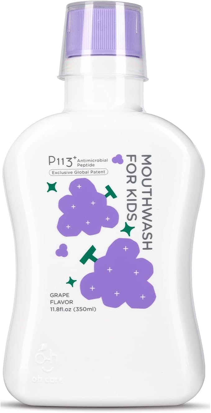oh care Mouthwash for Kids P113+ Peptide Anti Cavity Mouth Rinse Alcohol Free for Teeth and Gums Safe Oral Hygiene for Newborn to Toddler 11.8 fl oz (11.8 Fl oz, Grape)