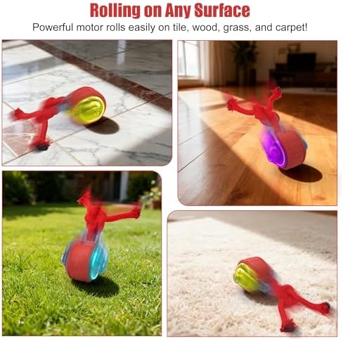 Interactive Dog Toys, Smart Automatic Moving Dog Ball with Rope, Rechargeable Motion Activated Rolling Dog Toy for Small Large Dogs Aggressive chewers to Keep Them Busy