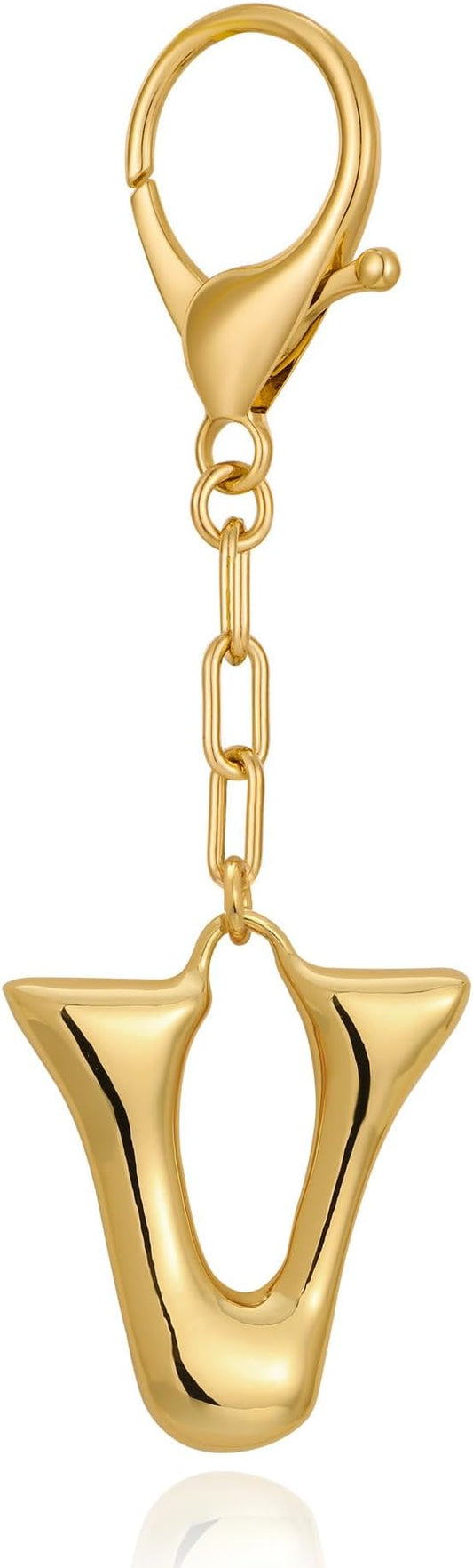 WOWORAMA Initial Letter Keychain for Women Chunky Gold Bubble Letter Bag Charm Purse Charm Personalized Keyrings Accessories