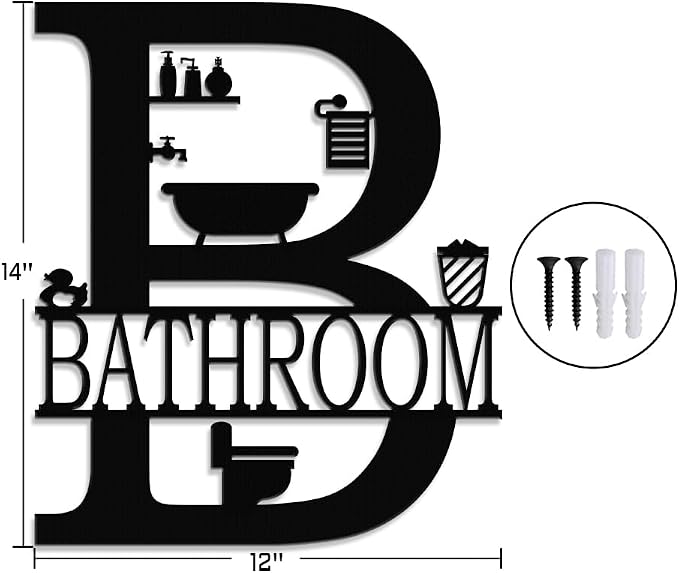 XORT Metal Bathroom Wall Decor, Farmhouse Metal Bathroom Wall Art, Funny Bathroom Sign for Modern Home Hanging Decorations (Black - 12 x 14 inch)