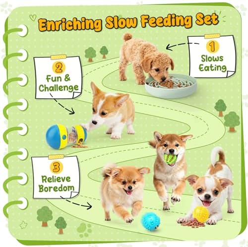 KIPRITII Dog Puzzle Feeder Set with Slow Feeder Bowl & Treat Ball