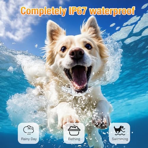GPS Wireless Dog Fence System Outdoor, No Subscription App Geo-Fence 3280ft, 60-164ft Bluetooth Training Collar, IP67 Waterproof Rechargeable, 7-Day Battery, Auto Sleep/Wake (White-1)