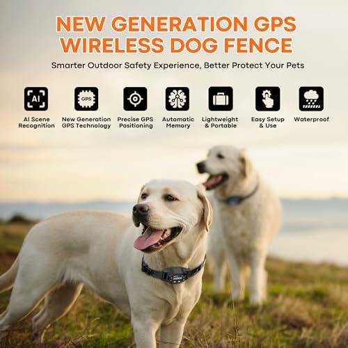 GPS Wireless Dog Fence System, Waterproof Rechargeable Electric Dog Fence Collar with 4-Zone Progressive Correction, 3 Modes & 55-6000ft Adjustable Range for Medium Large Dogs