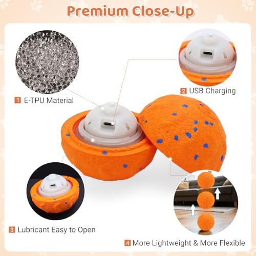 Automatic Interactive Dog Toys Ball, USB-C Rechargeable, Orange