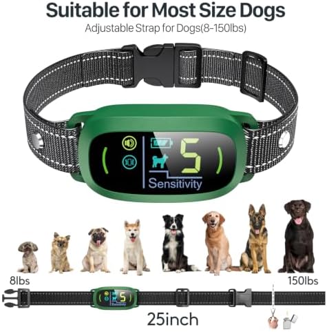 FAFAFROG Dog Bark Collar, Rechargeable Smart Collar, Anti Barking Training Collar with 5 Adjustable Sensitivity Beep Vibration, Bark Collar for Large Medium Small Dogs (Green)