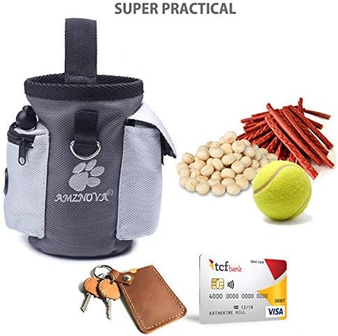 AMZNOVA Dog Treat Pouch Treatnow Dog Treat Bag, 3 Cups, Grey