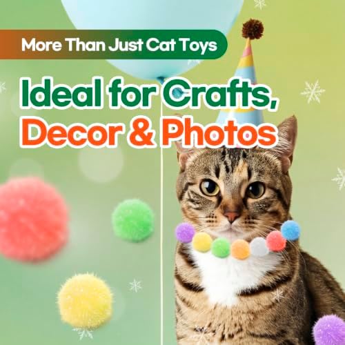 T TORTO9 200Pcs Sparkle Tinsel Cat Toy Balls in Jar - 1" Colorful Pom Poms