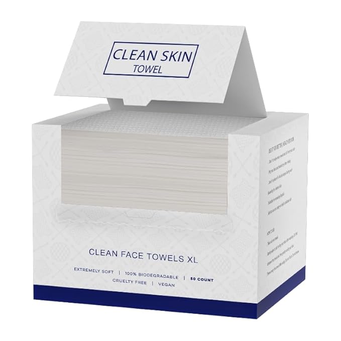 Clean Skin Face Towels XL,Disposable Face Towelettes (50 Count) Plant Based Cleansing Towelettes for skin care,Makeup Removal,Unscented Facial Cloths, Soft and Gentle,100% viscose fiber