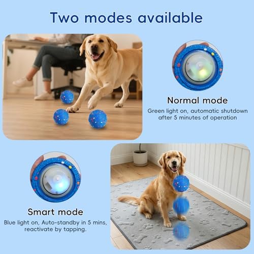 Angelle Auto-Rolling Dog Ball: Interactive Smart Toy for Boredom Relief, Chew-Proof & IP54 Waterproof, Active Moving/Rotating Ball for All Dogs, USB Rechargeable (Great for Indoor/Outdoor Play),Blue